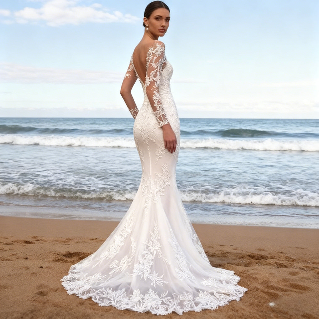 Boho A Linie Brautkleid mit Carmen Ausschnitt Vintage Hochzeitskleid mit Spitze Sexy Strand Brautkleid Sommer