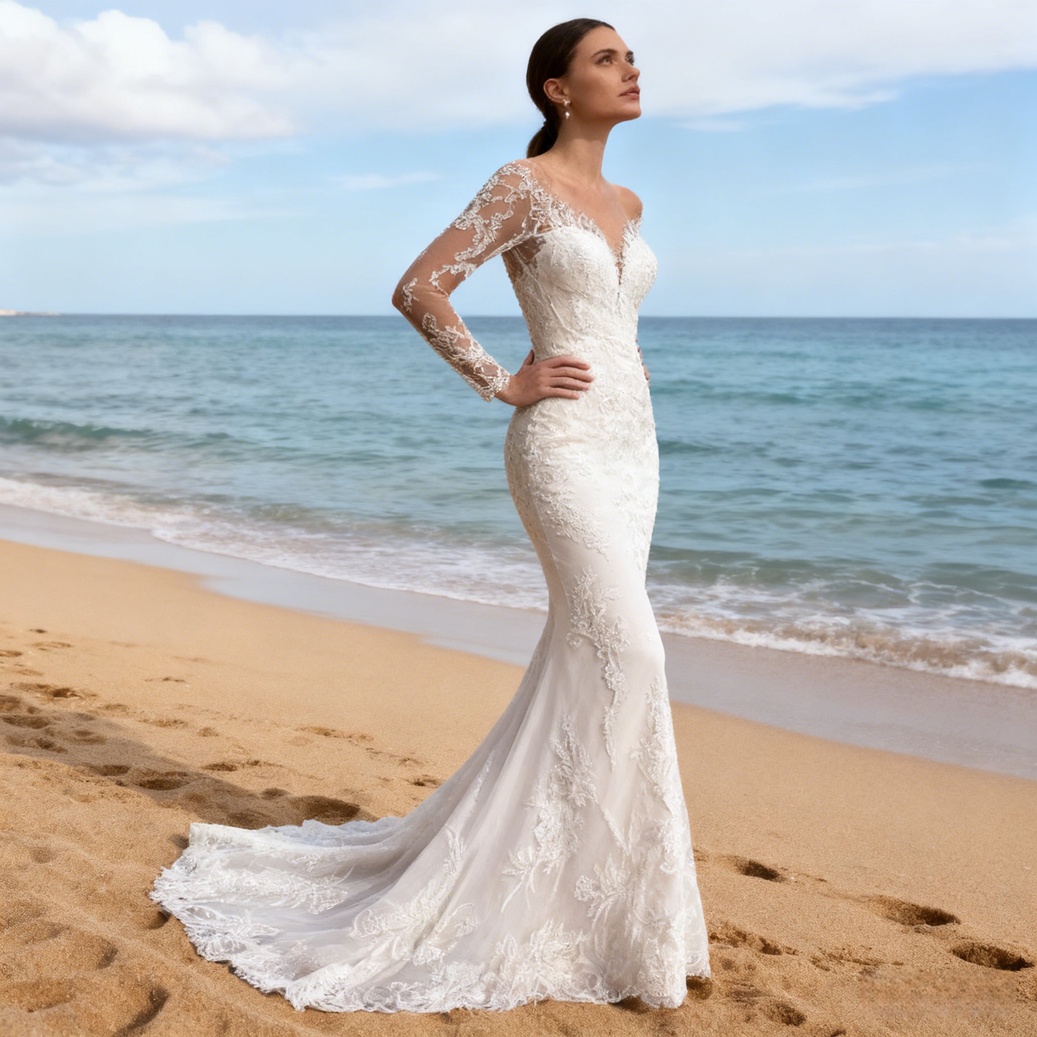 Boho A Linie Brautkleid mit Carmen Ausschnitt Vintage Hochzeitskleid mit Spitze Sexy Strand Brautkleid Sommer