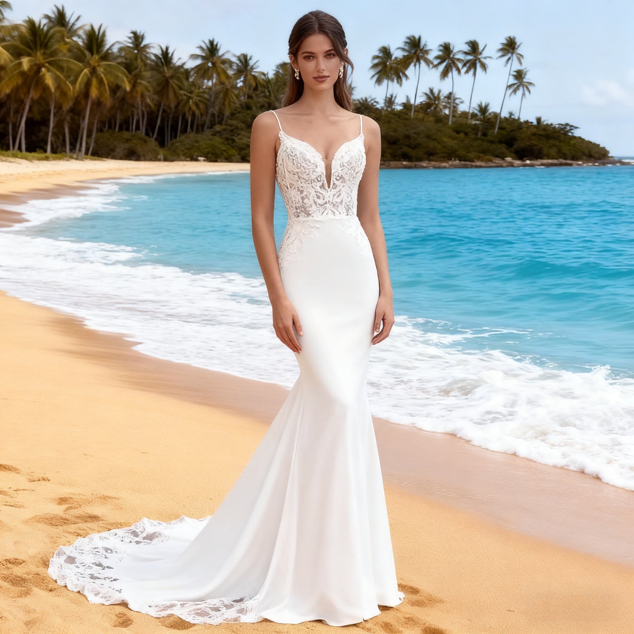 Modernes Meerjungfrau Brautkleid Spitze U Boot Ausschnitt Elegantes Hochzeitskleid Sexy Rückenfrei 2-26W