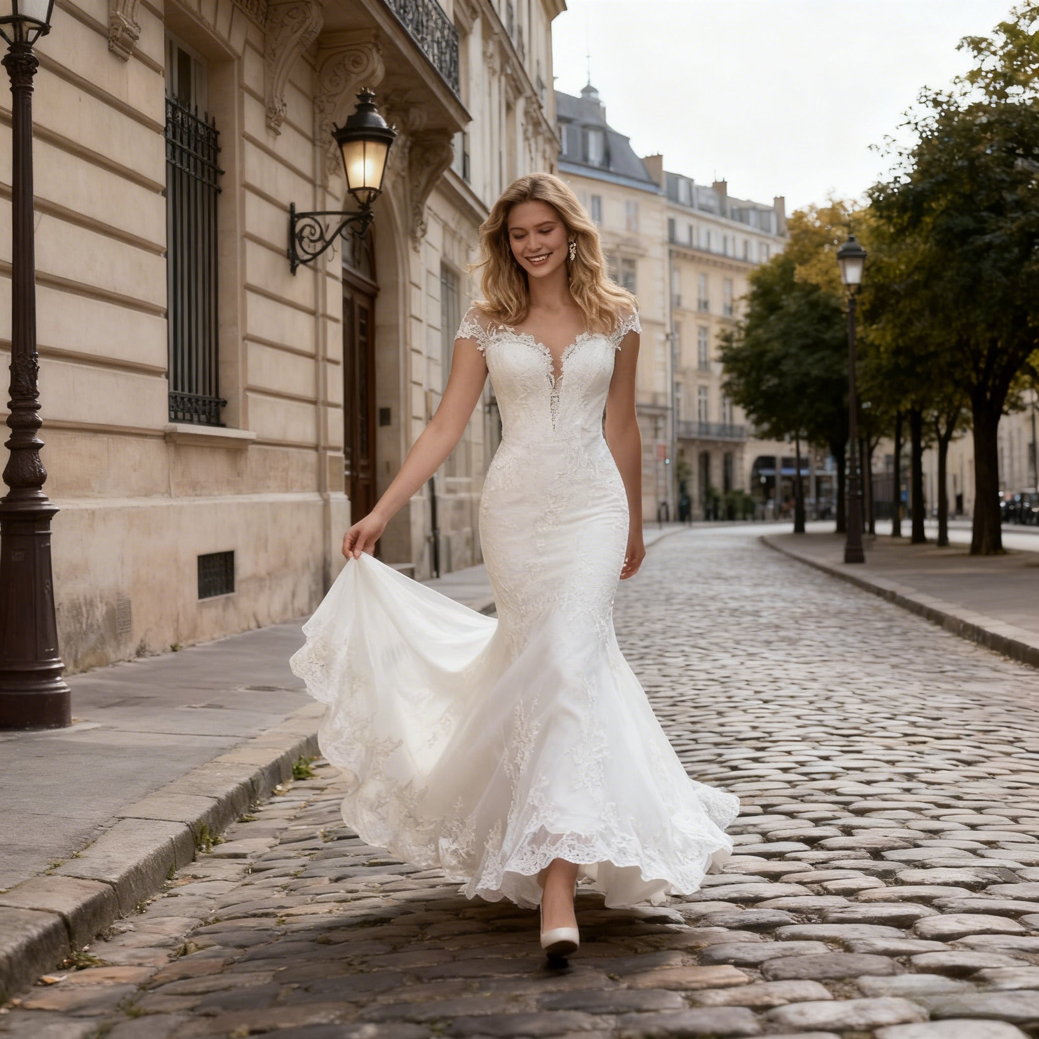 Sexy Meerjungfrau Brautkleid Rückenfrei Spitze Hochzeitskleid Modern Elegant Standesamt 2-26W