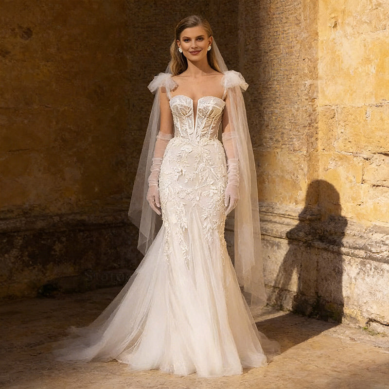 Luxus Prinzessin Brautkleid Glitzer Spitze Corsage Puffärmel Abnehmbar Hochzeitskleid Elegant Weiß 2-26W