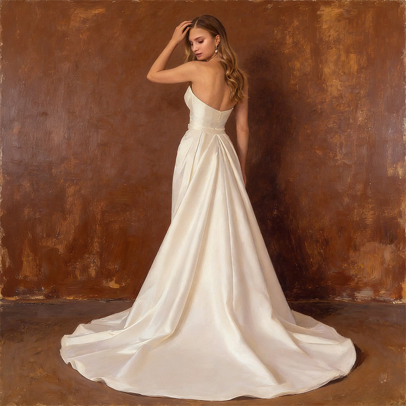 Wadenlanges Standesamt Brautkleid Tüll Corsage Herz-Ausschnitt Vintage Midi Hochzeitskleid Weiß 2-26W