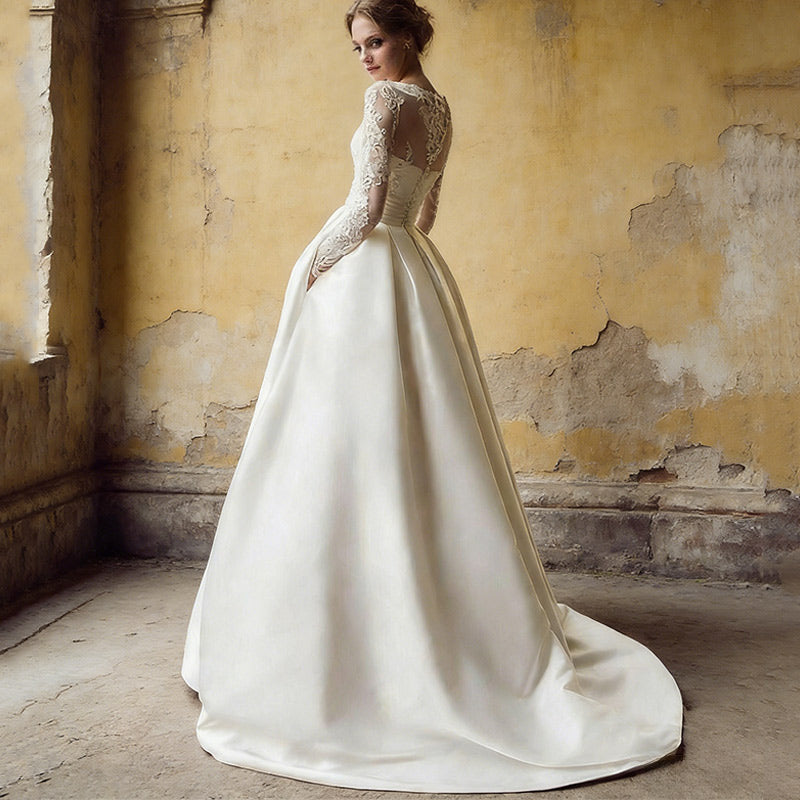 Minimalistisches Satin Brautkleid Herz-Ausschnitt Sexy Beinschlitz Modern A-Linie Standesamt Weiß 2-26W