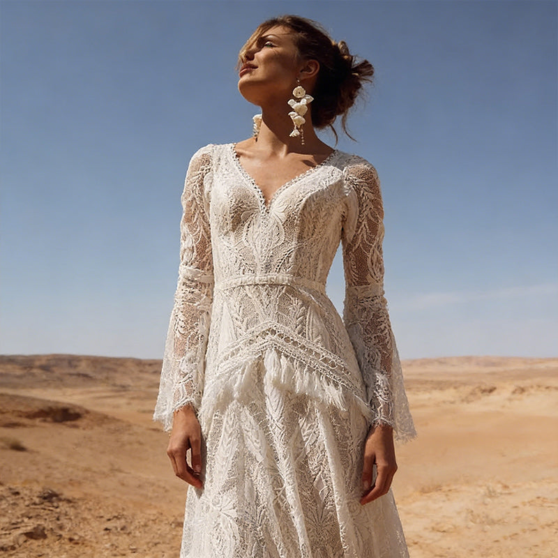 Modernes Brautkleid Rollkragen Satin Langarm Rückenfrei Schlicht Edel Standesamt 2-24W