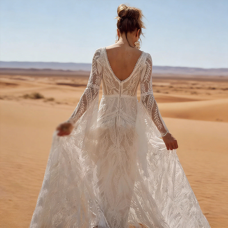 Modernes Brautkleid Rollkragen Satin Langarm Rückenfrei Schlicht Edel Standesamt 2-24W