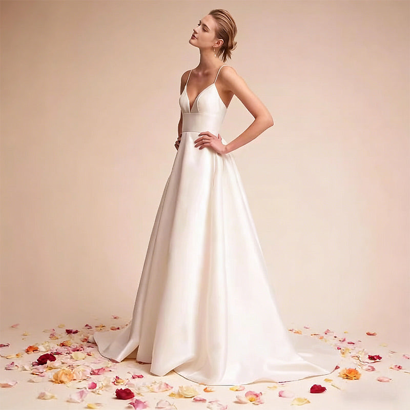 Sexy Brautkleid Spitze Meerjungfrau Tiefer V-Ausschnitt Tüll Schleppe Glamour Hochzeit Weiß 2-24W