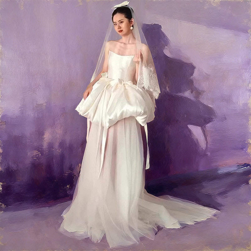 Sexy Brautkleid Kurz Korsage Asymmetrisch Tüll Modern Party Standesamt Hochzeitskleid Weiß 32-44