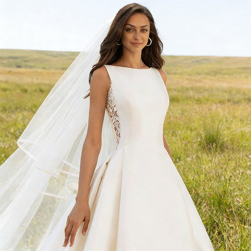 A-Linie Brautkleid Prinzessin mit abnehmbaren Puffärmeln – mit hohem Beinschlitz und floraler Spitze 2-26W