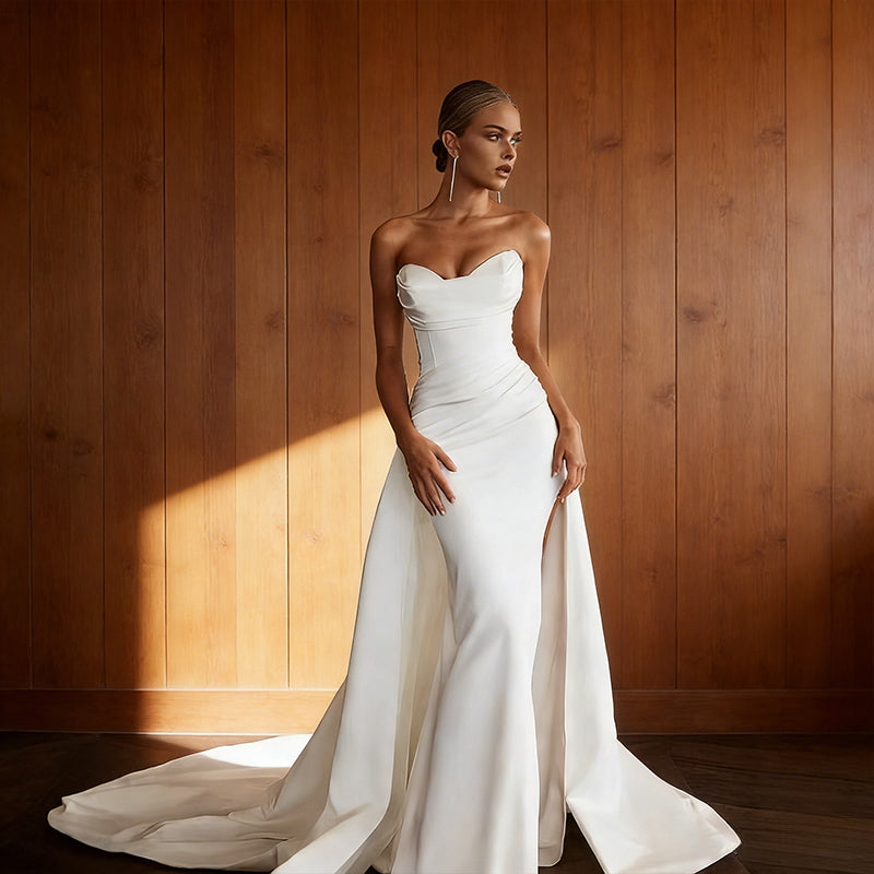 Meerjungfrau-Stil Brautjungfernkleid mit V-Ausschnitt – Bodenlanges Chiffon Kleid mit Taillierung für Hochzeitsgäste 2-26W