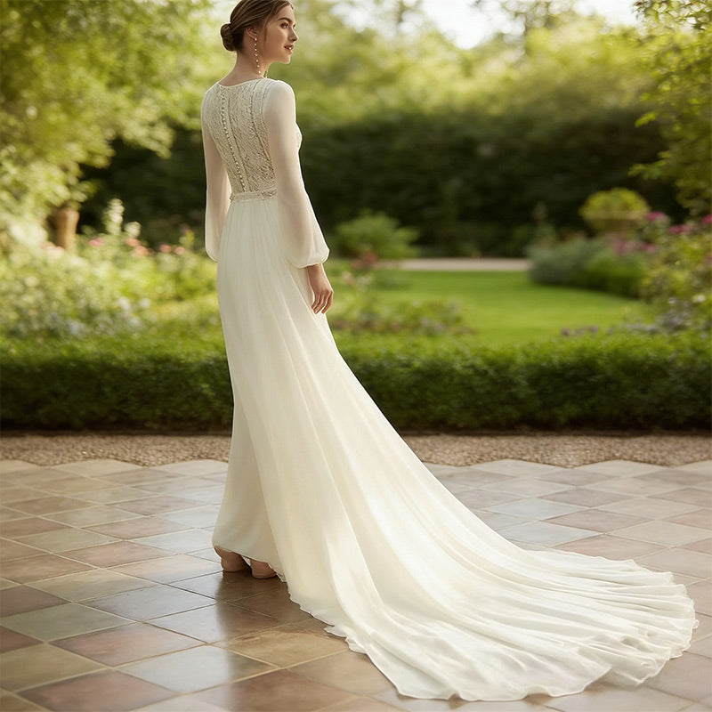 A-Linie Brautkleider mit Neckholder Ausschnitt und Floralem Spitzenoberteil 2-24W