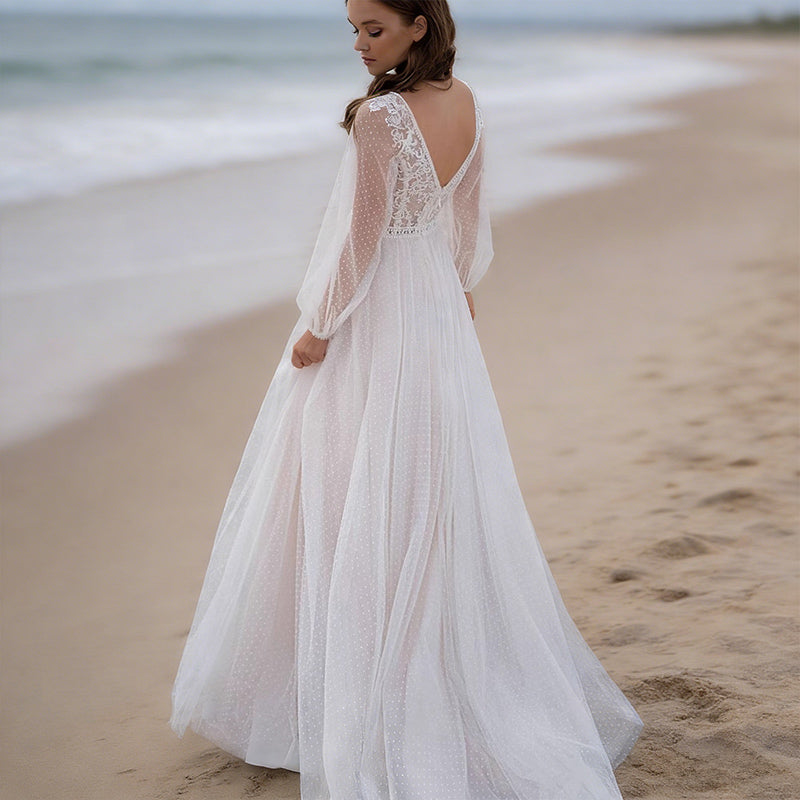 Elegantes A Linie Brautkleid Tiefer V Ausschnitt Satin Schlicht Modern Hochzeitskleid Standesamt Elfenbein 2-26W