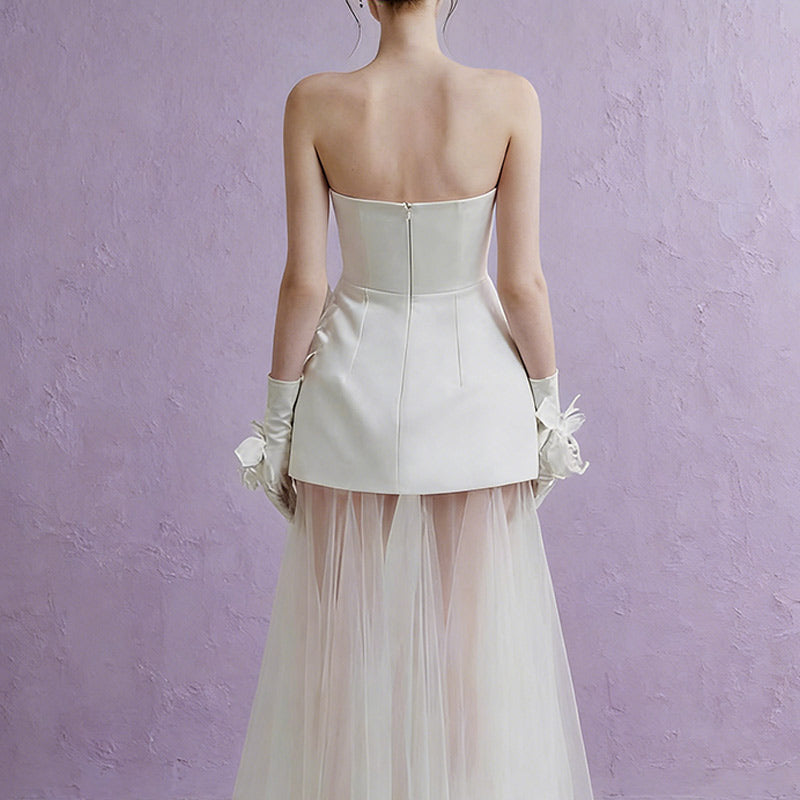 Modern Brautkleid 3D-Blumen Transparent Kurz-Lang Mix Avantgarde Sexy Party Hochzeit Weiß 32-44