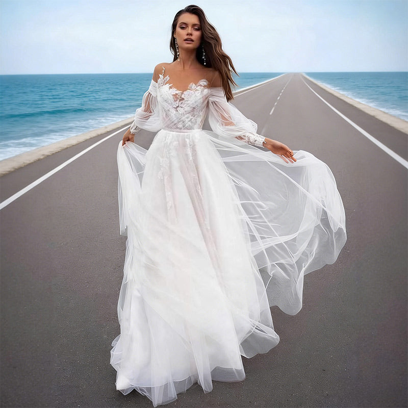BHstyle Modern Ball-Gown Kurz Puffy Mini 3D-Blüten Schleife Edel Anlassmode Party Sexy Weiß 2-24W