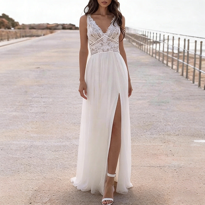 BHstyle Ball-Gown A-Linie Off-Shoulder Tüll 3D-Blüten Edel Boho Anlassmode Puffärmel Weiß 2-24W