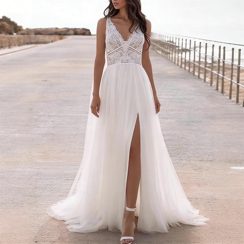 BHstyle Ball-Gown A-Linie Off-Shoulder Tüll 3D-Blüten Edel Boho Anlassmode Puffärmel Weiß 2-24W