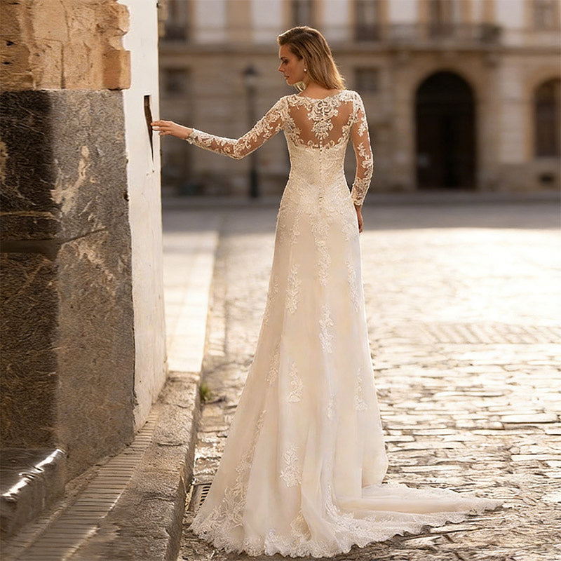 BHstyle Luxus Ball-Gown Meerjungfrau Spitze Sexy V-Ausschnitt Edel Schleppe Anlassmode Weiß 2-24W
