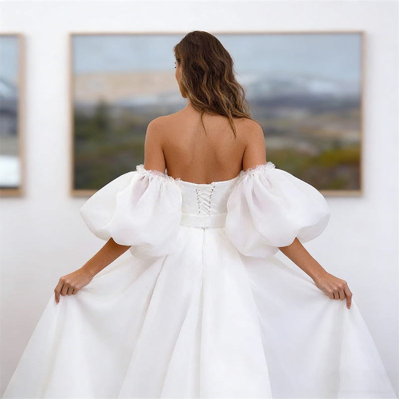 BHstyle Elegantes Ball-Gown A-Linie Spitze Cap-Sleeve V-Ausschnitt Edel Anlassmode Weiß Klassisch 2-24W