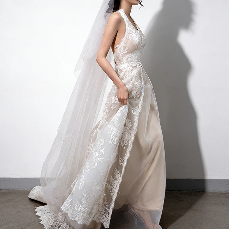 BHstyle Boho Ball-Gown A-Linie Spitze Off-Shoulder Strand Romantisch Edel Anlassmode Weiß Sommer 2-24W