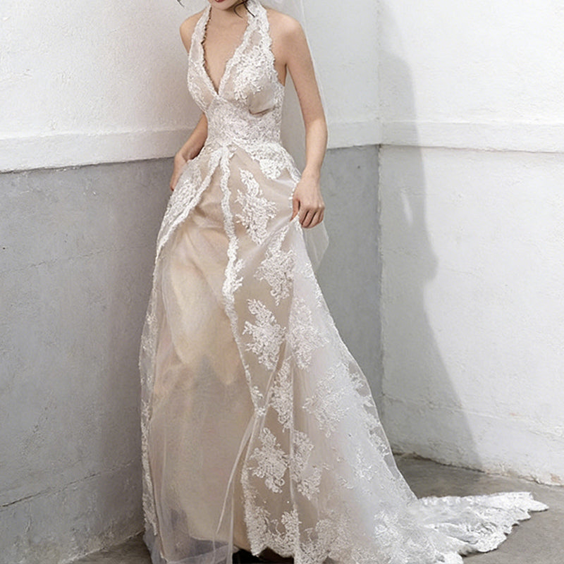 BHstyle Boho Ball-Gown A-Linie Spitze Off-Shoulder Strand Romantisch Edel Anlassmode Weiß Sommer 2-24W