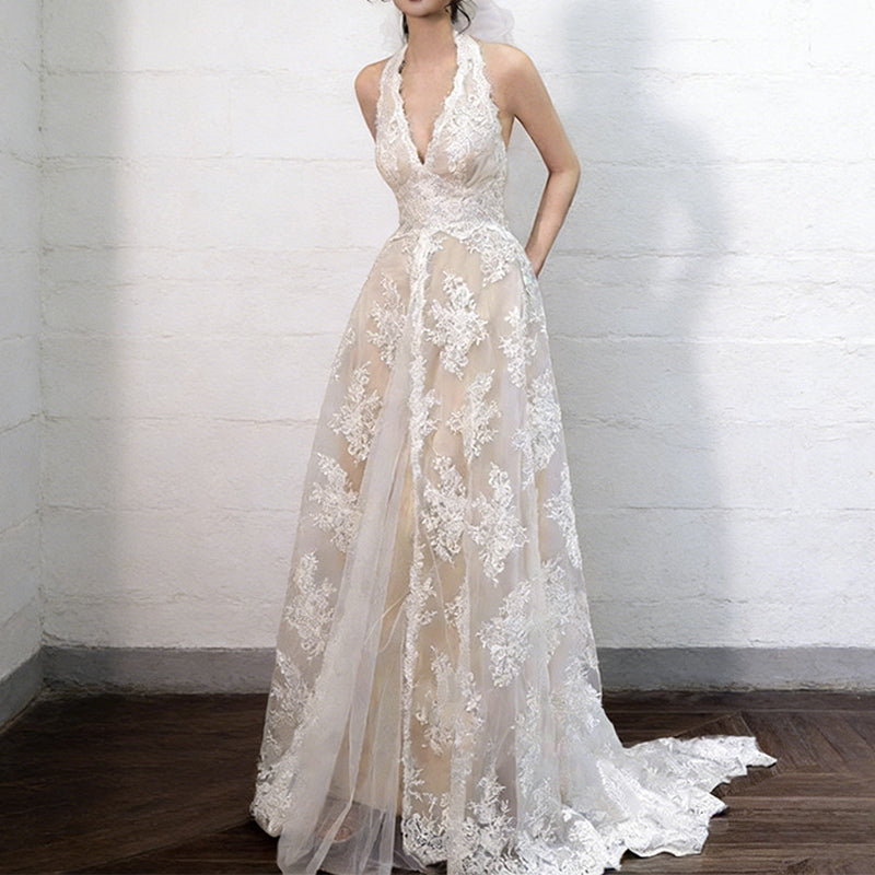 BHstyle Boho Ball-Gown A-Linie Spitze Off-Shoulder Strand Romantisch Edel Anlassmode Weiß Sommer 2-24W