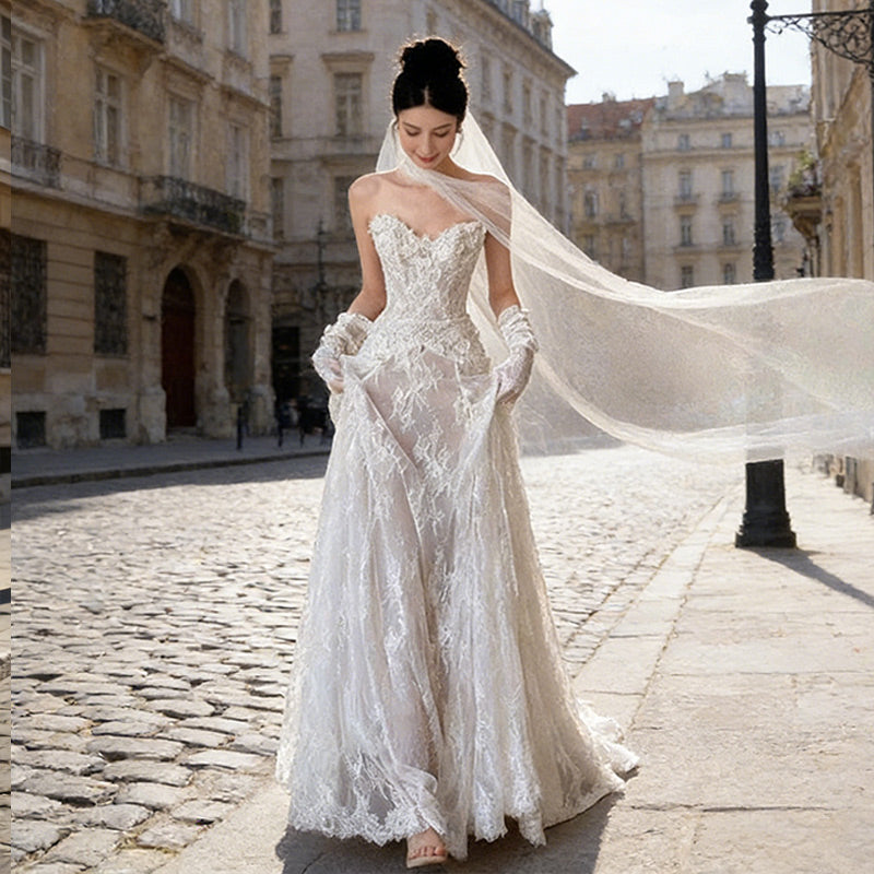 BHstyle Ball-Gown A-Linie Spitze Halterneck Sexy V-Ausschnitt Edel Rückenfrei Weiß Anlassmode 2-24W