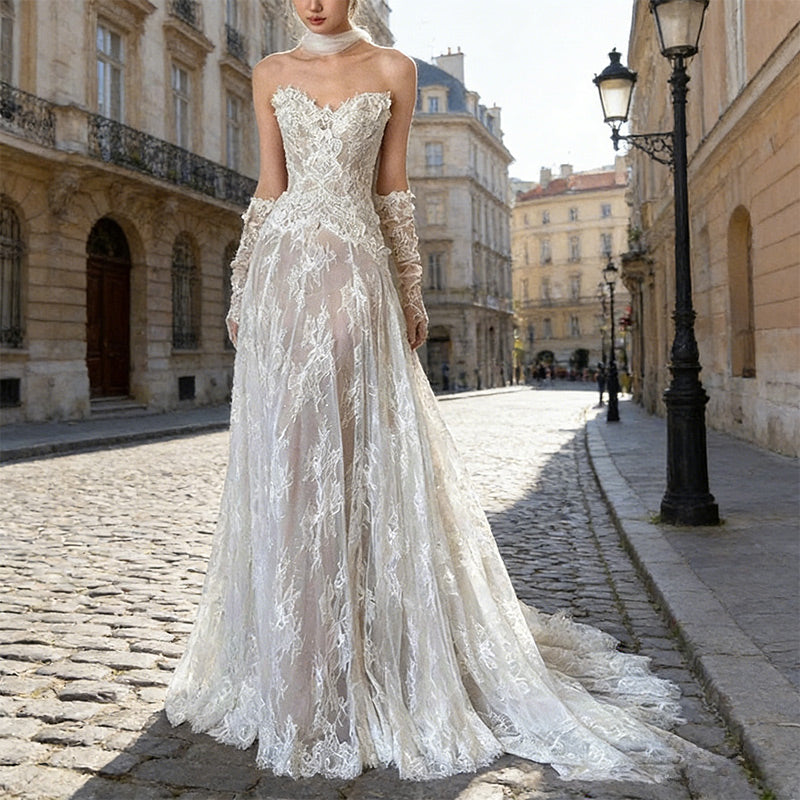 BHstyle Ball-Gown A-Linie Spitze Halterneck Sexy V-Ausschnitt Edel Rückenfrei Weiß Anlassmode 2-24W