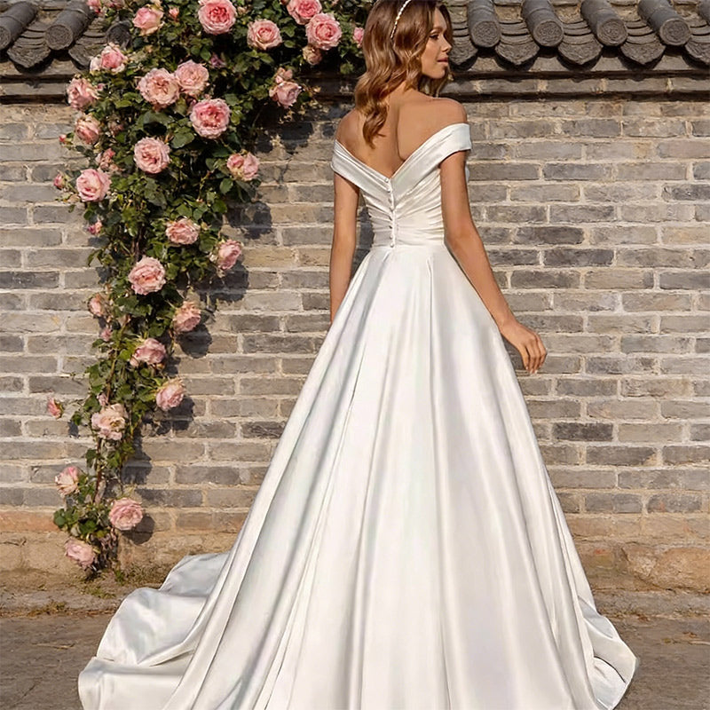 BHstyle Ball-Gown Satin Weiß V-Ausschnitt Edel Retro Anlassmode Prinzessin Sexy Elegant Modern 2-24W