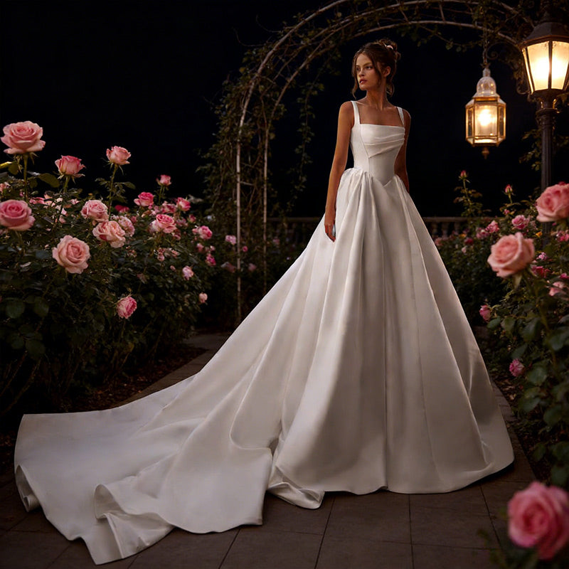 A-Linie Brautkleid in Reinweiß – Minimalistisches Hochzeitskleid mit drapierter Korsage Pfad 2-26W