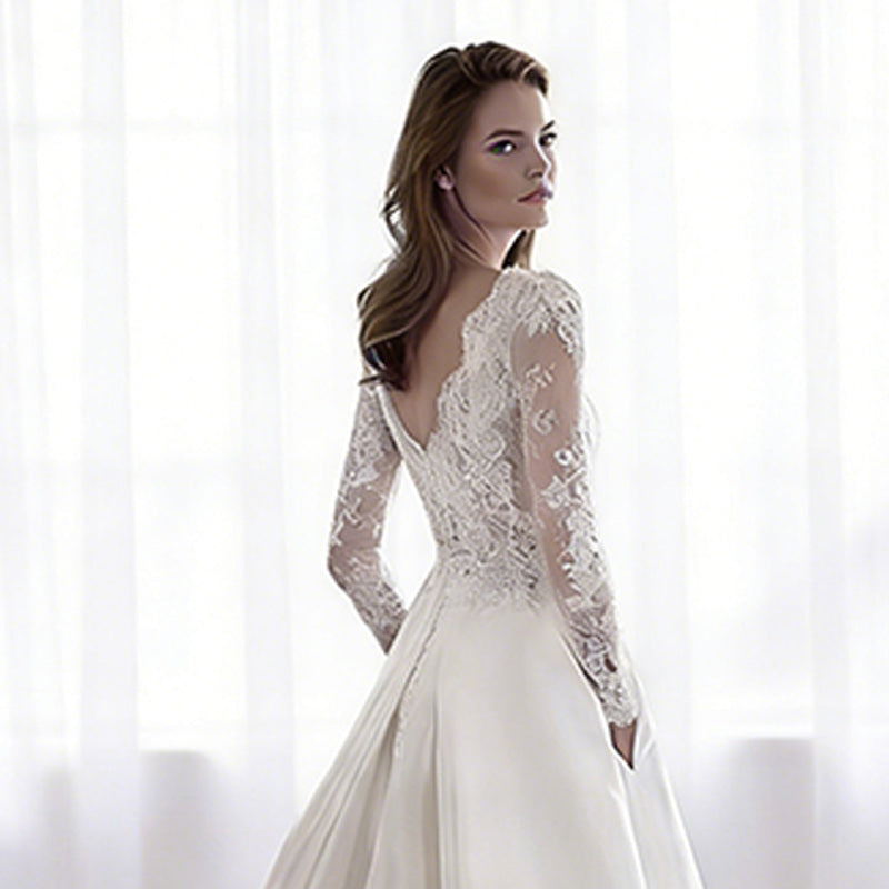 A-Linie Brautkleider Quadratischer Ausschnitt Puffärmel Hochzeitskleid Romantisch Satin 2-16