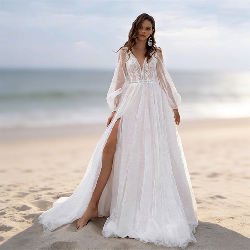 Elegantes A Linie Brautkleid Tiefer V Ausschnitt Satin Schlicht Modern Hochzeitskleid Standesamt Elfenbein 2-26W