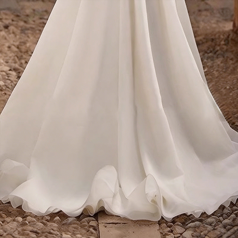 Klassisches A-Linie Brautkleid aus Satin – Hochzeitskleid mit quadratischem Ausschnitt und offener Rückenpartie 32-42