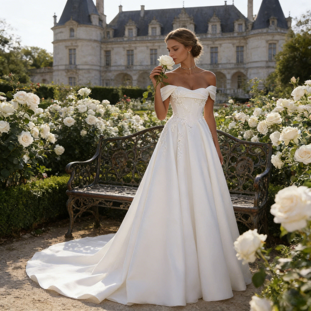 BHstyle Ball-Gown Weiß Tüll Schleife Herz-Ausschnitt Edel Anlassmode Romantisch Sexy Modern Elegant 2-24W