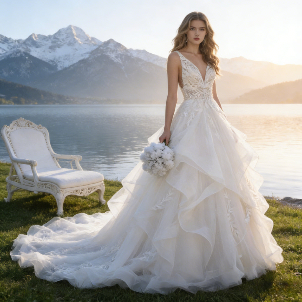 BHstyle Ball-Gown Weiß A-Linie Edel Einseitiger Ärmel Cut-Out Sexy Anlassmode Modern Elegant Puristisch