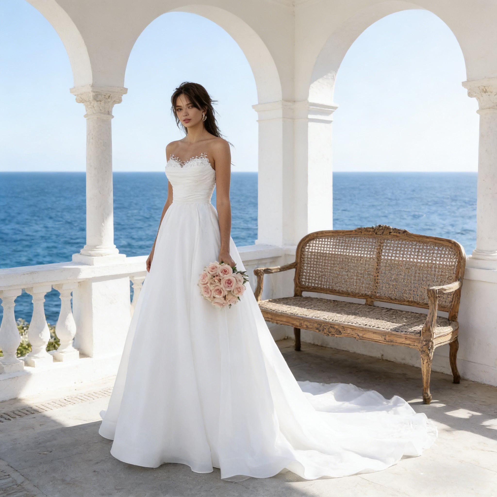 BHstyle Elegantes A Linie Ball-Gown Trägerlos mit Perlen Bestickung Tüll Anlassmode Ballkleid