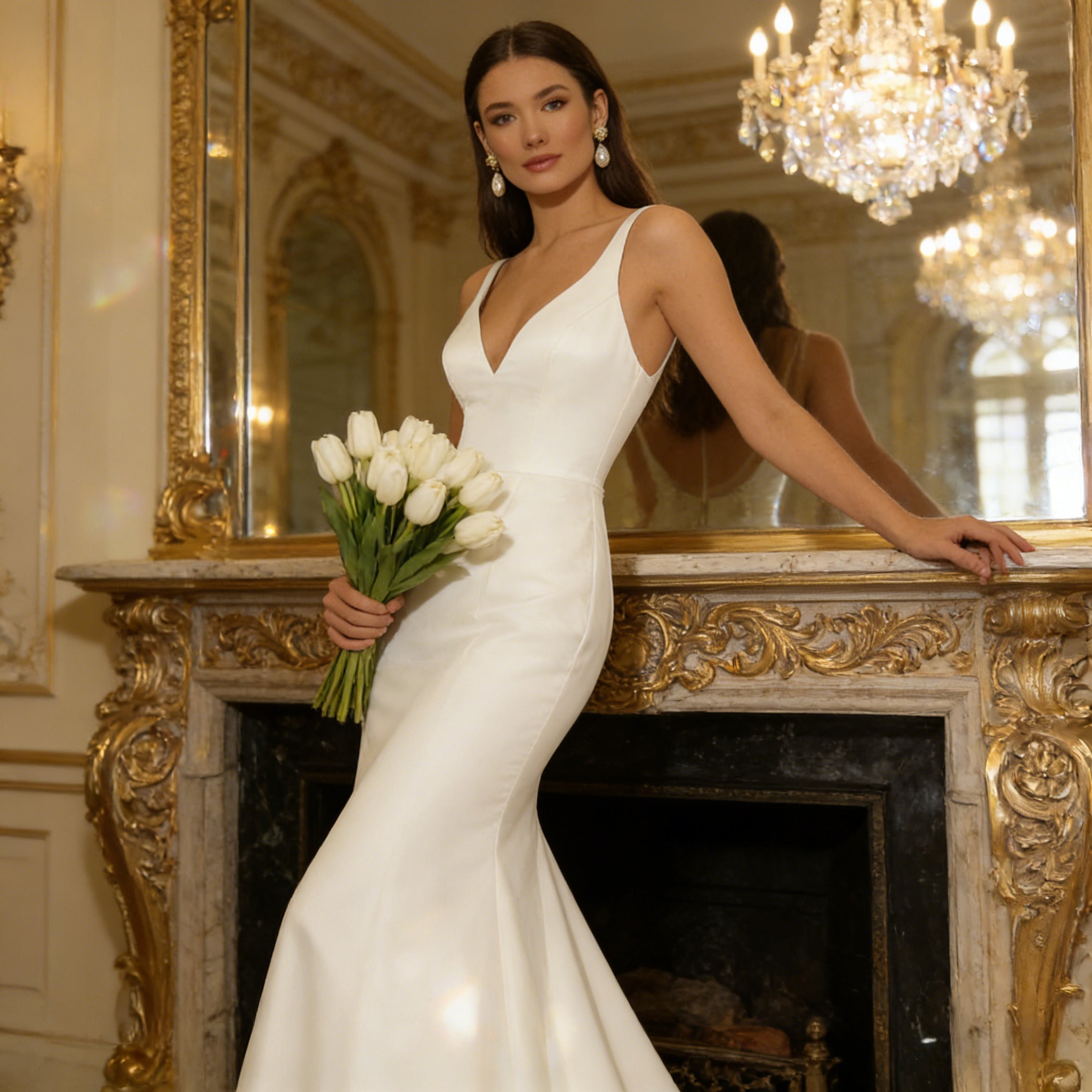 BHstyle Klassisches Satin Ball-Gown A Linie mit V Ausschnitt Schlichtes Ballkleid Anlassmode