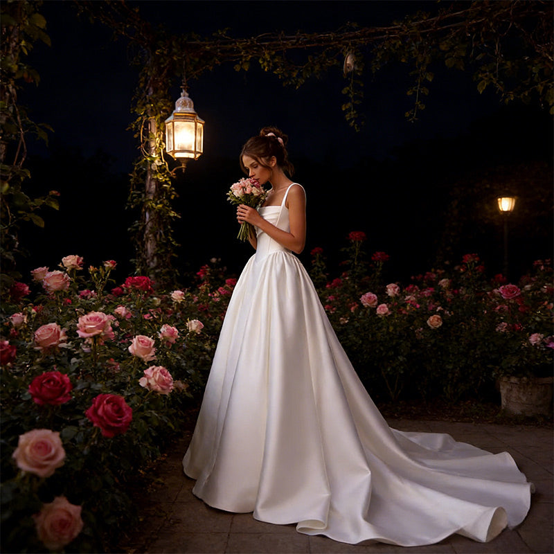 A-Linie Brautkleid in Reinweiß – Minimalistisches Hochzeitskleid mit drapierter Korsage Pfad 2-26W