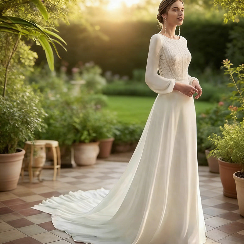 A-Linie Brautkleider mit Neckholder Ausschnitt und Floralem Spitzenoberteil 2-24W