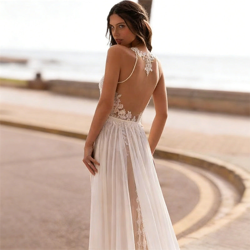 Glamouröses Abendkleid mit Pailletten und hohem Beinschlitz in A Linie 2-26W