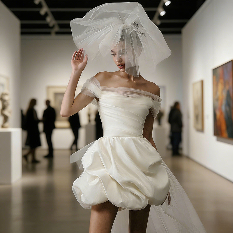 Kurze Glitzerndes Brautkleid Pailletten Stickerei Herz Ausschnitt Elegant mit Lange Schleppe Hochzeitskleid 34-44