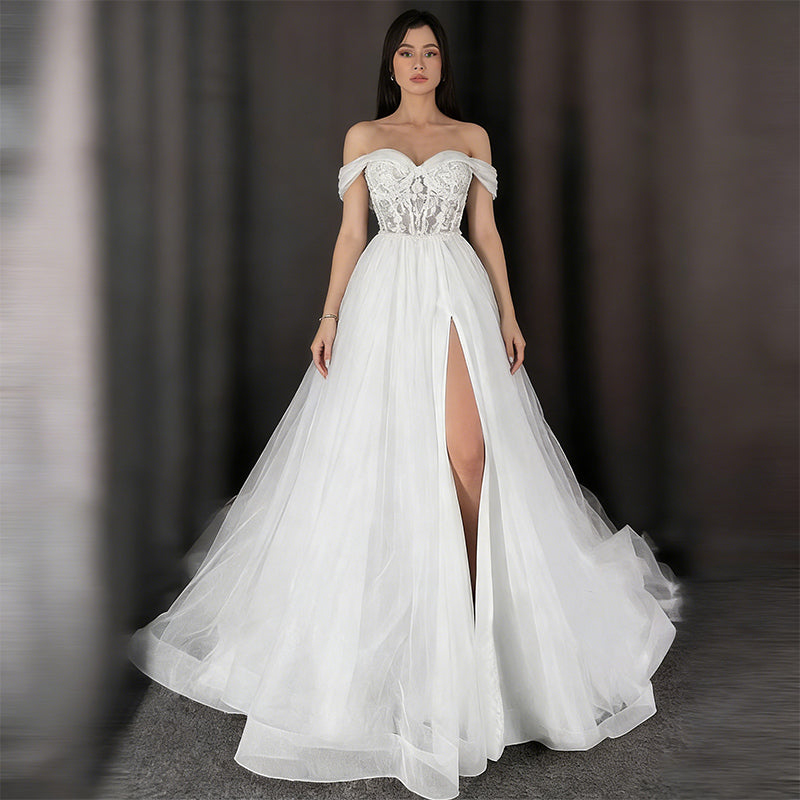 A-Linie Brautkleider Prinzessin mit One-Shoulder-Korsage und Skulpturalem Volant-Rock Edel Satin Elfenbein 2-26W