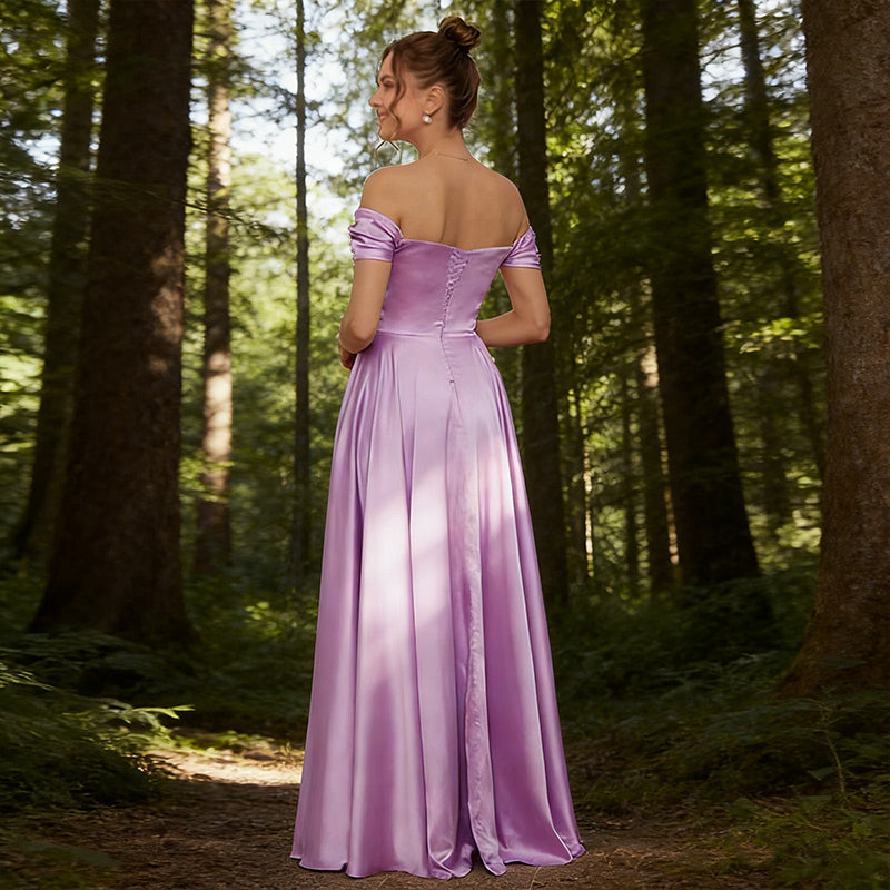 BHstyle Abendkleid Spitze Langarm Schleppe Edel Retro Lila Anlassmode Kirche Sexy Luxus 2-24W