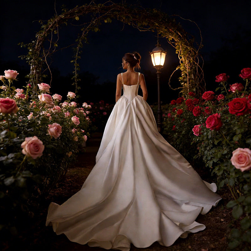 A-Linie Brautkleid in Reinweiß – Minimalistisches Hochzeitskleid mit drapierter Korsage Pfad 2-26W