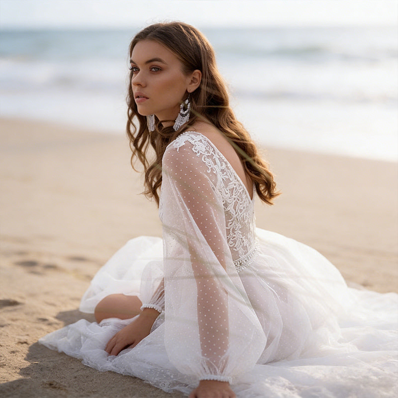 Elegantes A Linie Brautkleid Tiefer V Ausschnitt Satin Schlicht Modern Hochzeitskleid Standesamt Elfenbein 2-26W