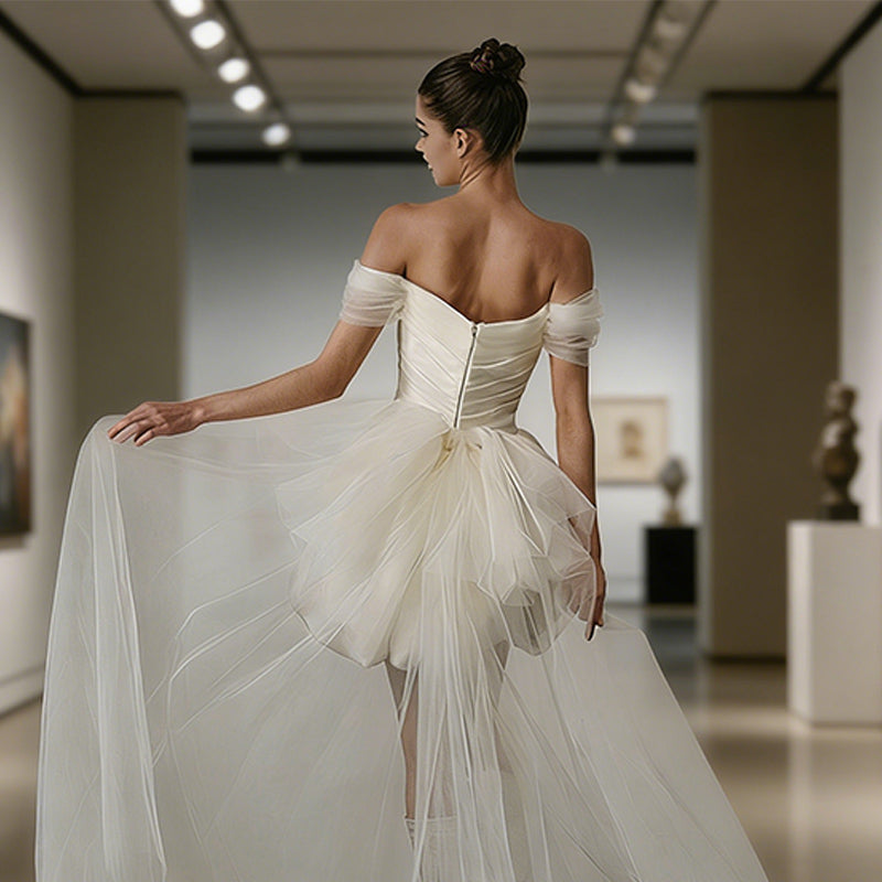 Kurze Glitzerndes Brautkleid Pailletten Stickerei Herz Ausschnitt Elegant mit Lange Schleppe Hochzeitskleid 34-44