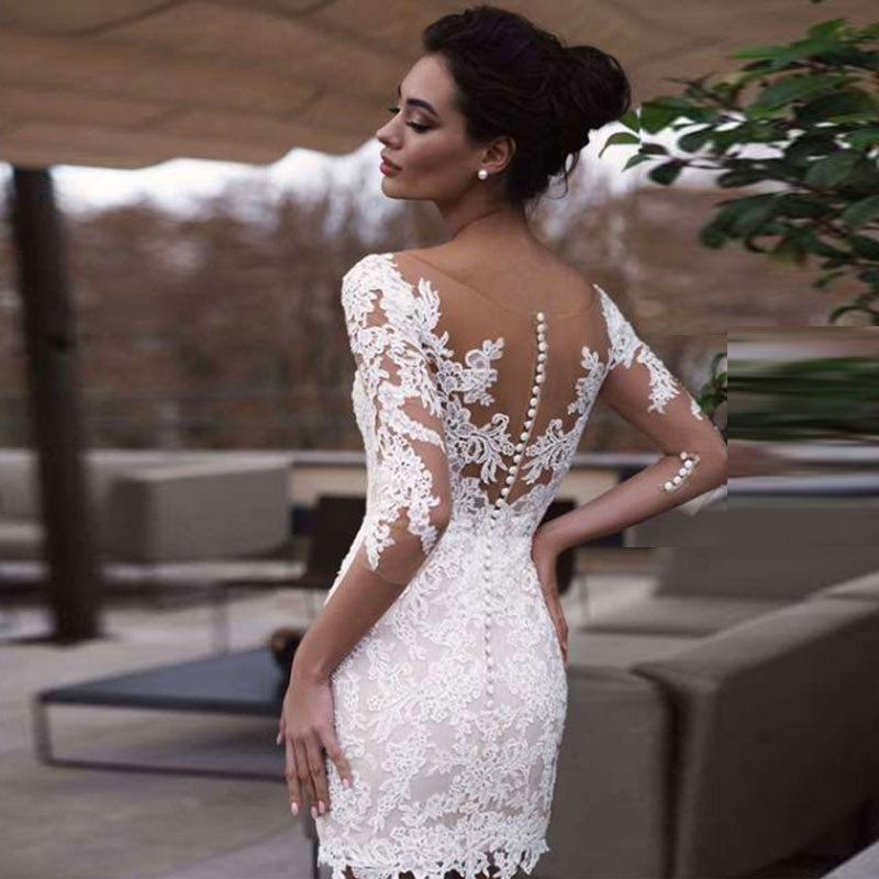 BHstyle Kurzes Ball-Gown mit Illusion Ausschnitt 3/4 Ärmel Figurbetont Elegantes 2-16