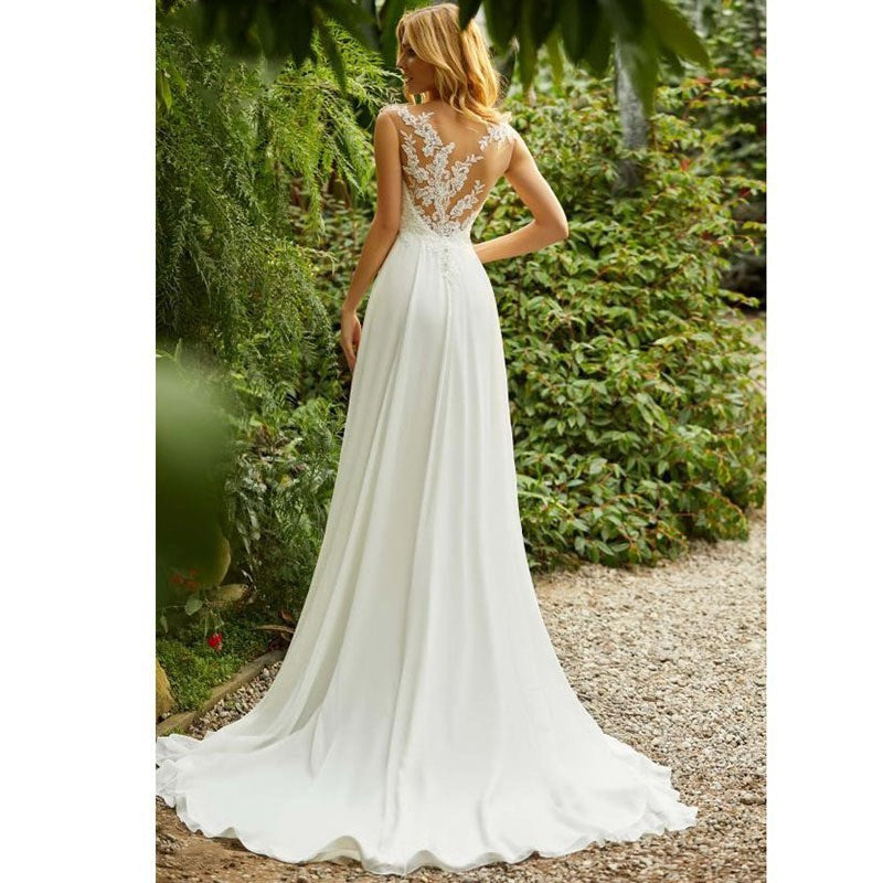 Leichtes Spitzen Brautkleid Chiffon Rock Elegant Hochzeitskleid für Fotoshooting