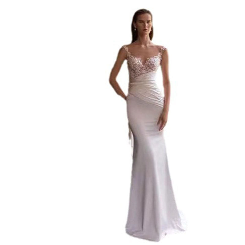 Schlichtes Weißes Spitzen Meerjungfrau Brautkleid Vintage Mit Reißverschluss Elegantes 2-16