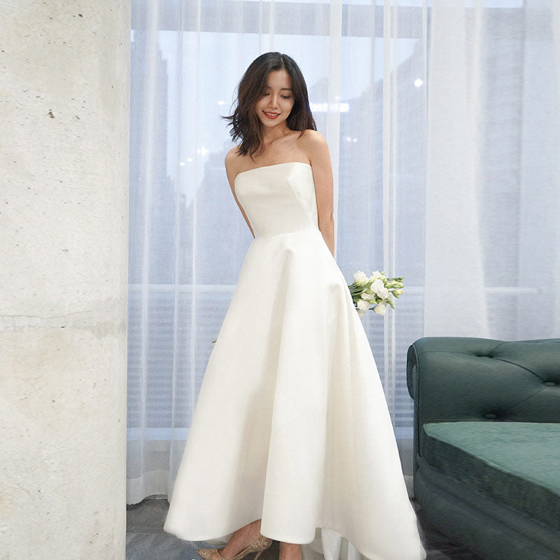 Weißes Prinzessin Hochzeitskleid Trägerlos Ärmellos Mit Schleppe Elegantes Brautkleid XS-XL